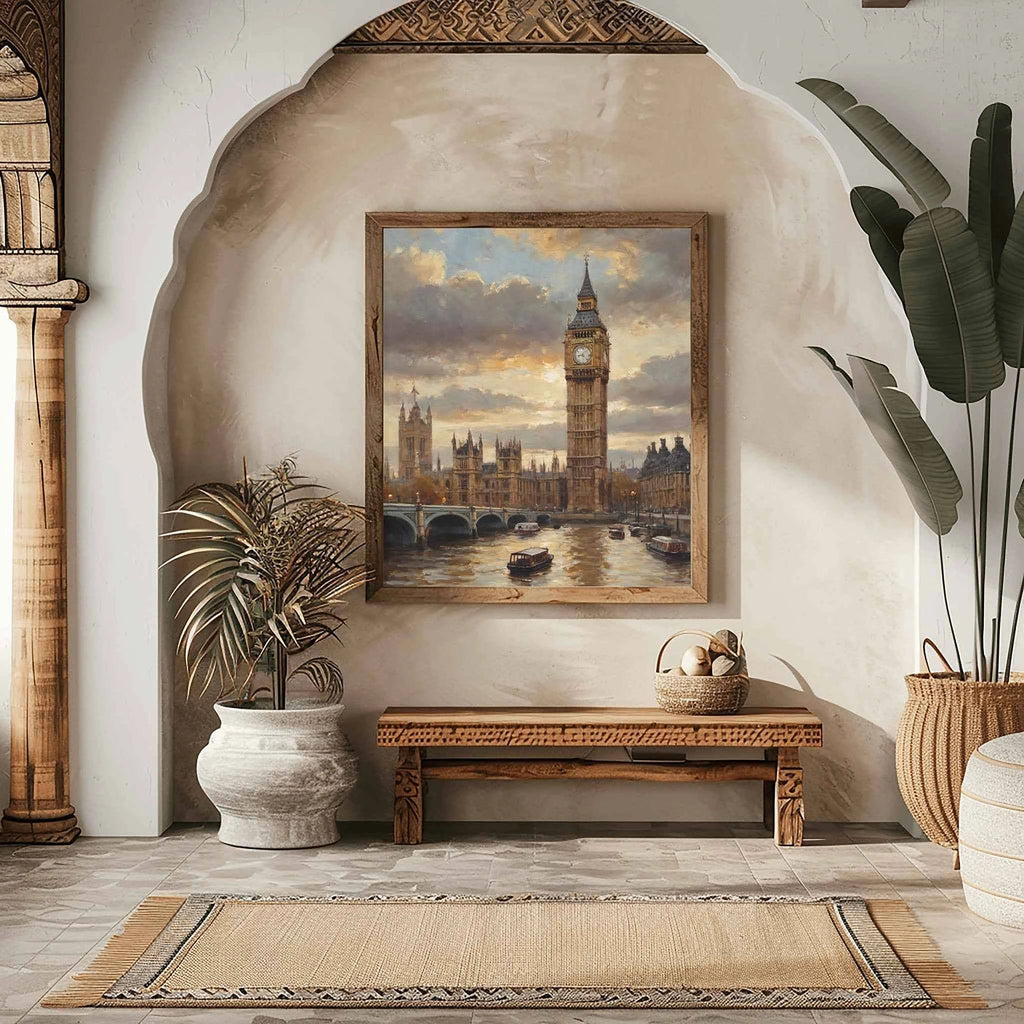 London Timeless: Iconic Big Ben & Westminster Palace Sunset Oil Painting