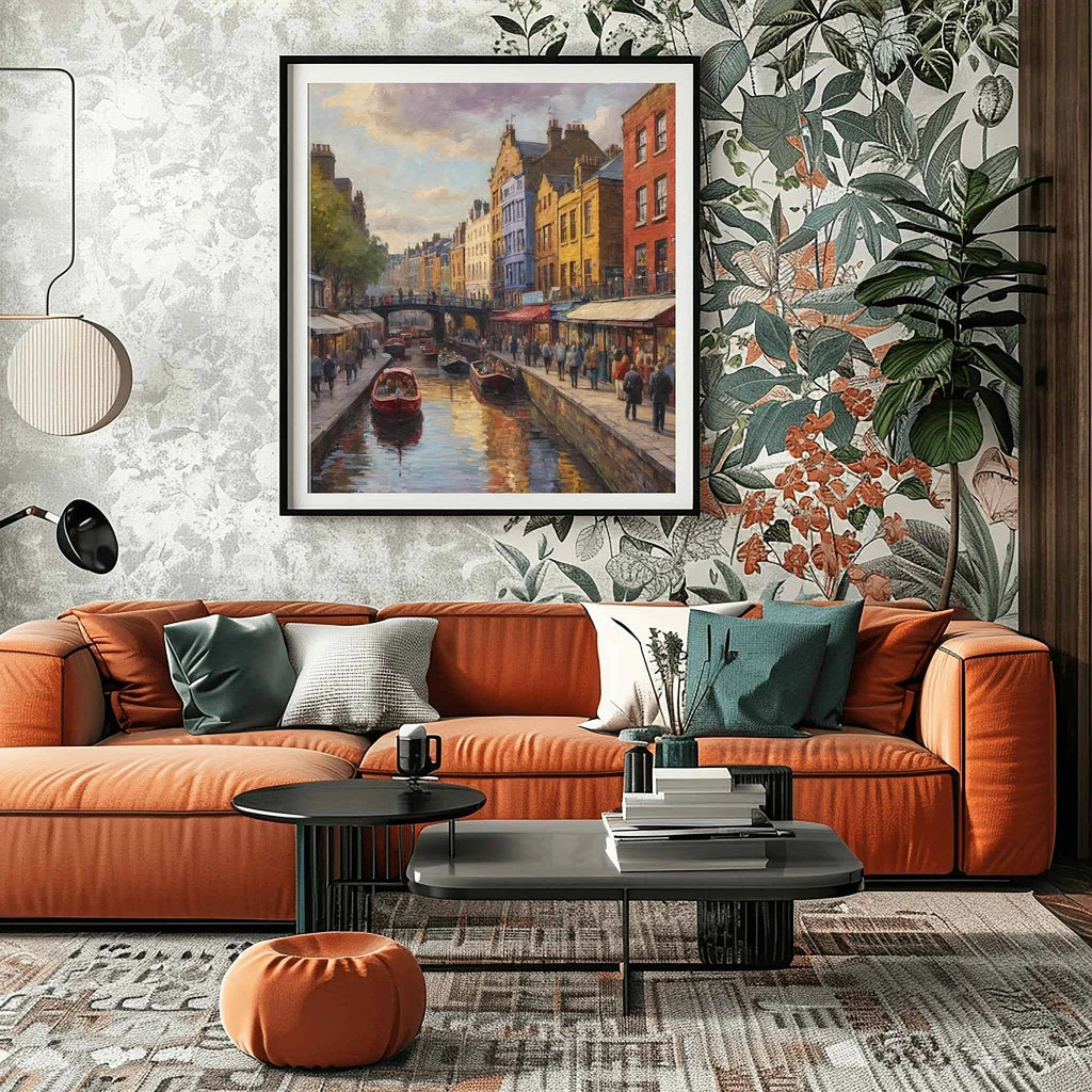 Camden Vibe: Historic Canal & Vibrant Market Life Oil Painting