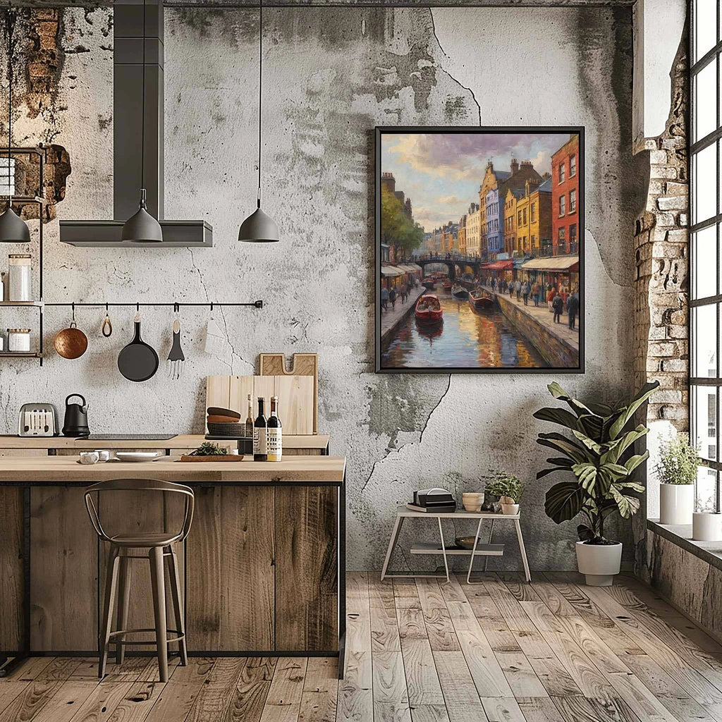 Camden Vibe: Historic Canal & Vibrant Market Life Oil Painting