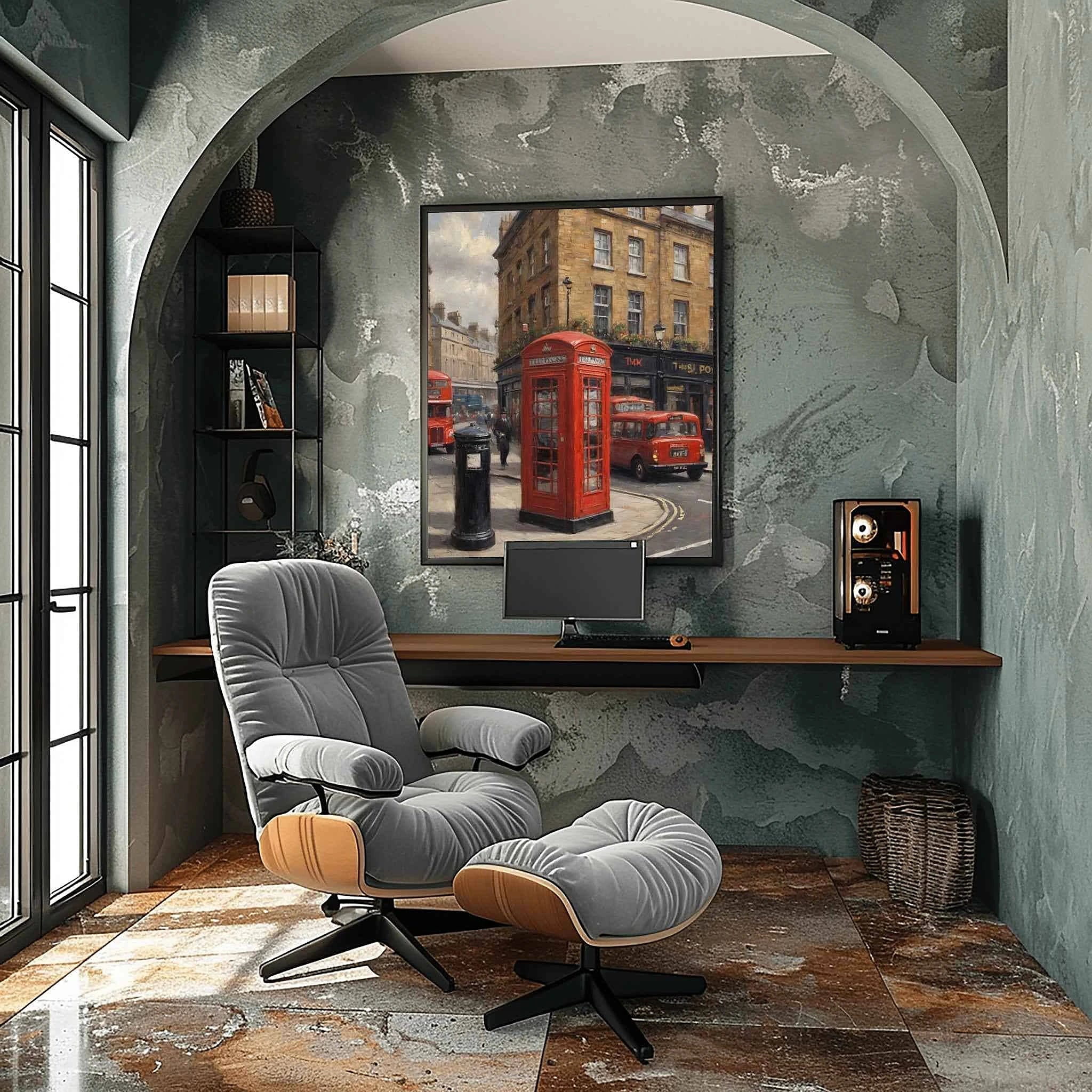 London Calling: Iconic Red Telephone Box & Classic City Street Oil Painting