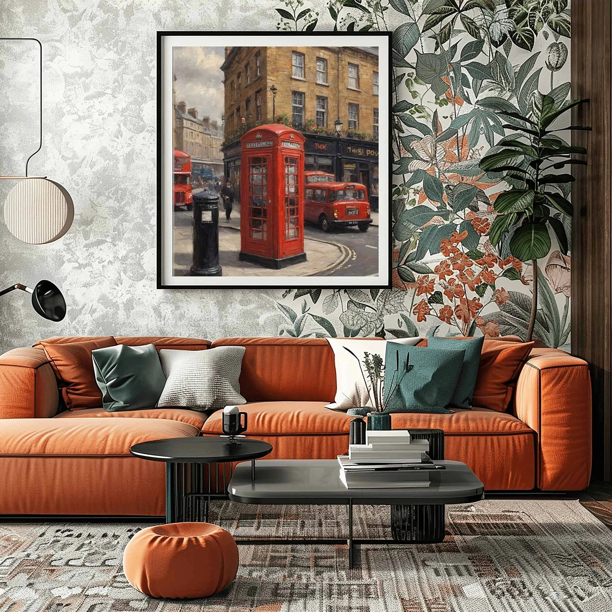 London Calling: Iconic Red Telephone Box & Classic City Street Oil Painting