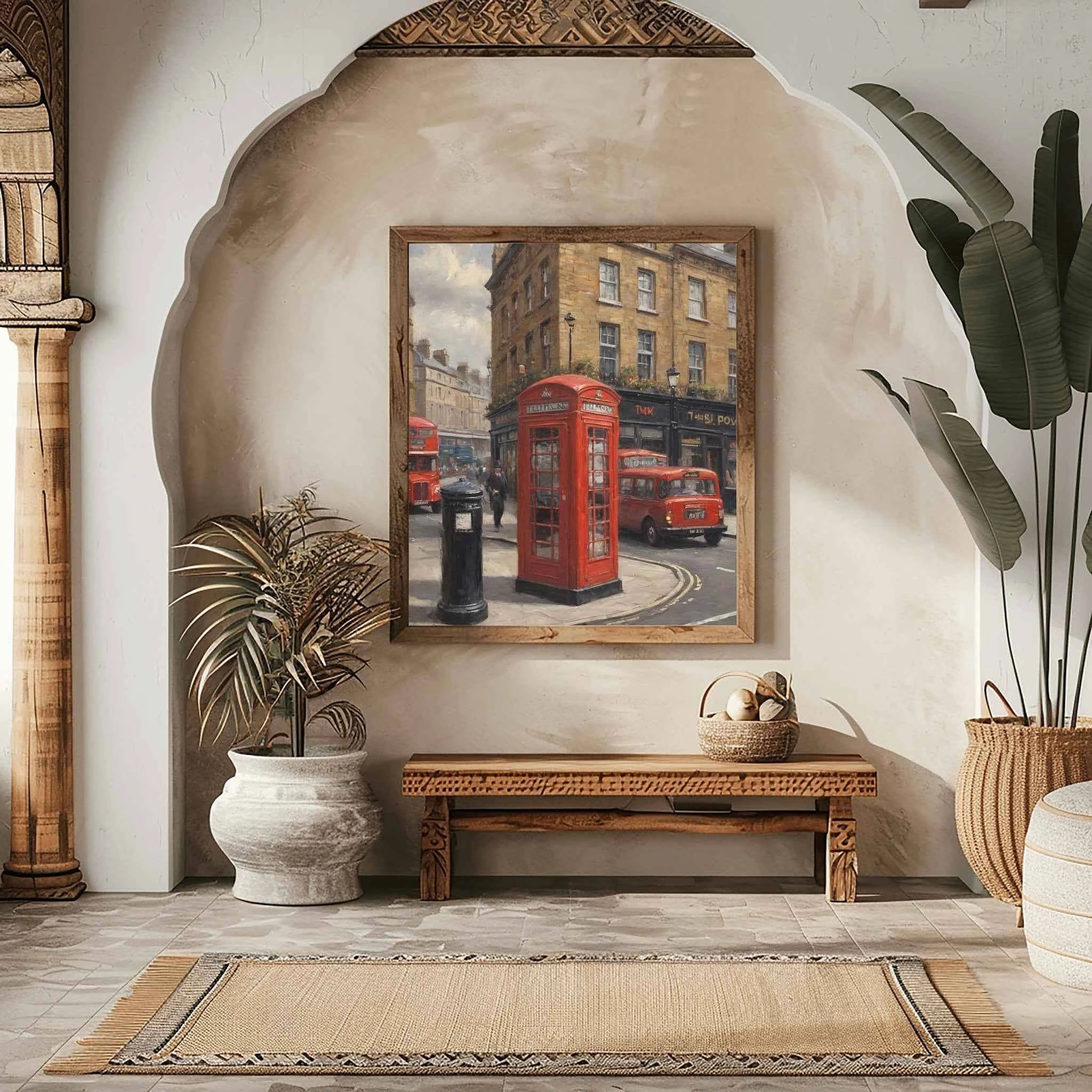 London Calling: Iconic Red Telephone Box & Classic City Street Oil Painting