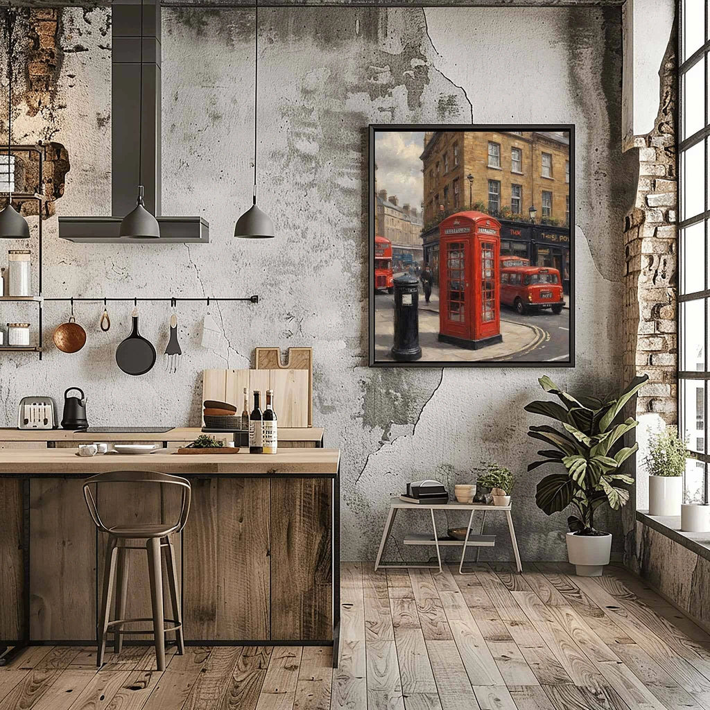 London Calling: Iconic Red Telephone Box & Classic City Street Oil Painting