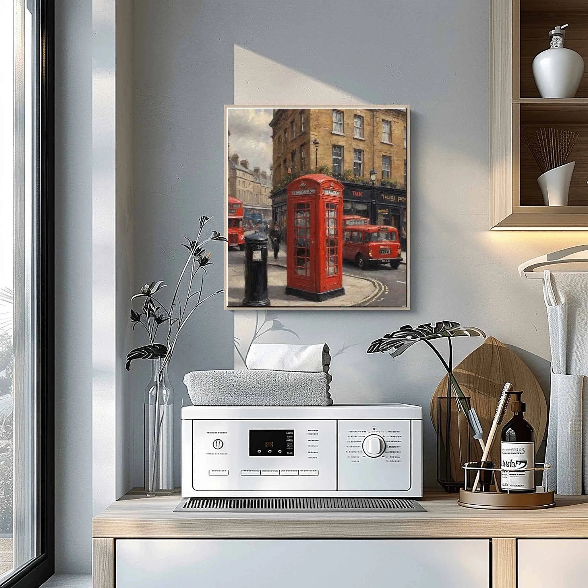 London Calling: Iconic Red Telephone Box & Classic City Street Oil Painting