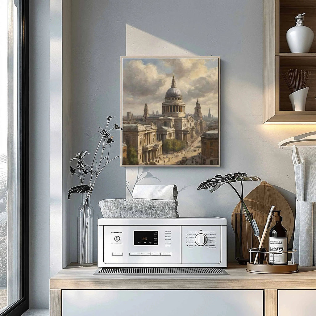St. Paul's Majesty: Historic Cathedral & London Skyline Oil Painting