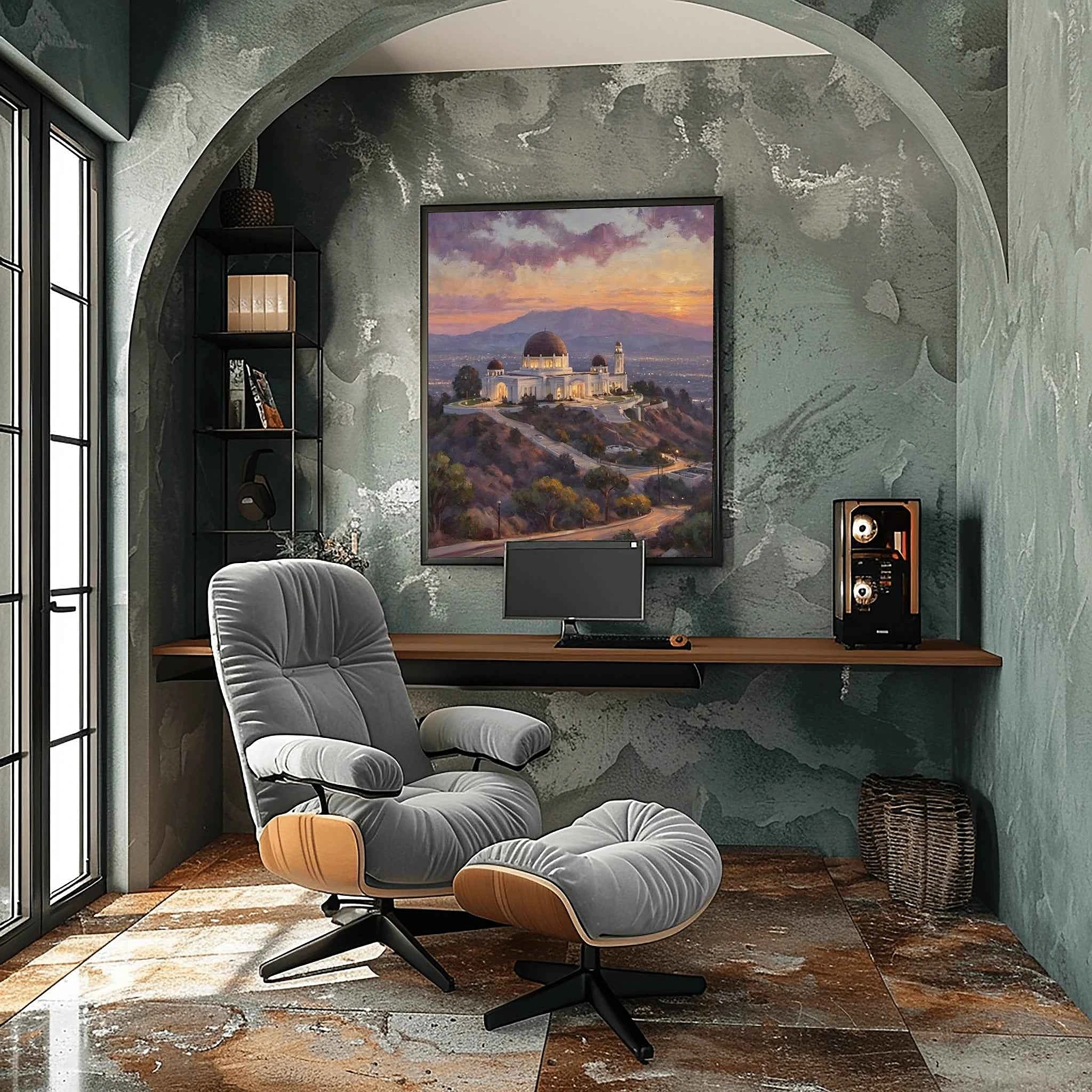 Celestial Sunset: Iconic Griffith Observatory & Los Angeles Panorama Oil Painting