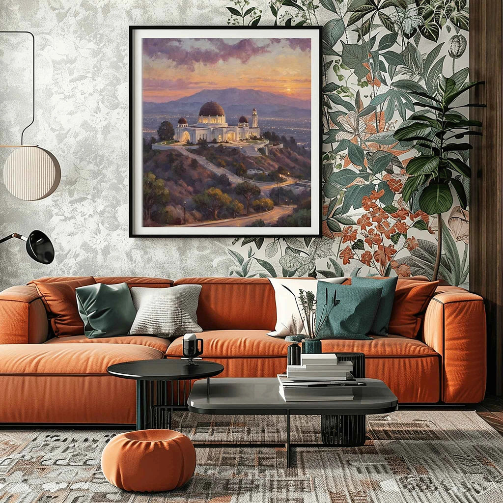 Celestial Sunset: Iconic Griffith Observatory & Los Angeles Panorama Oil Painting