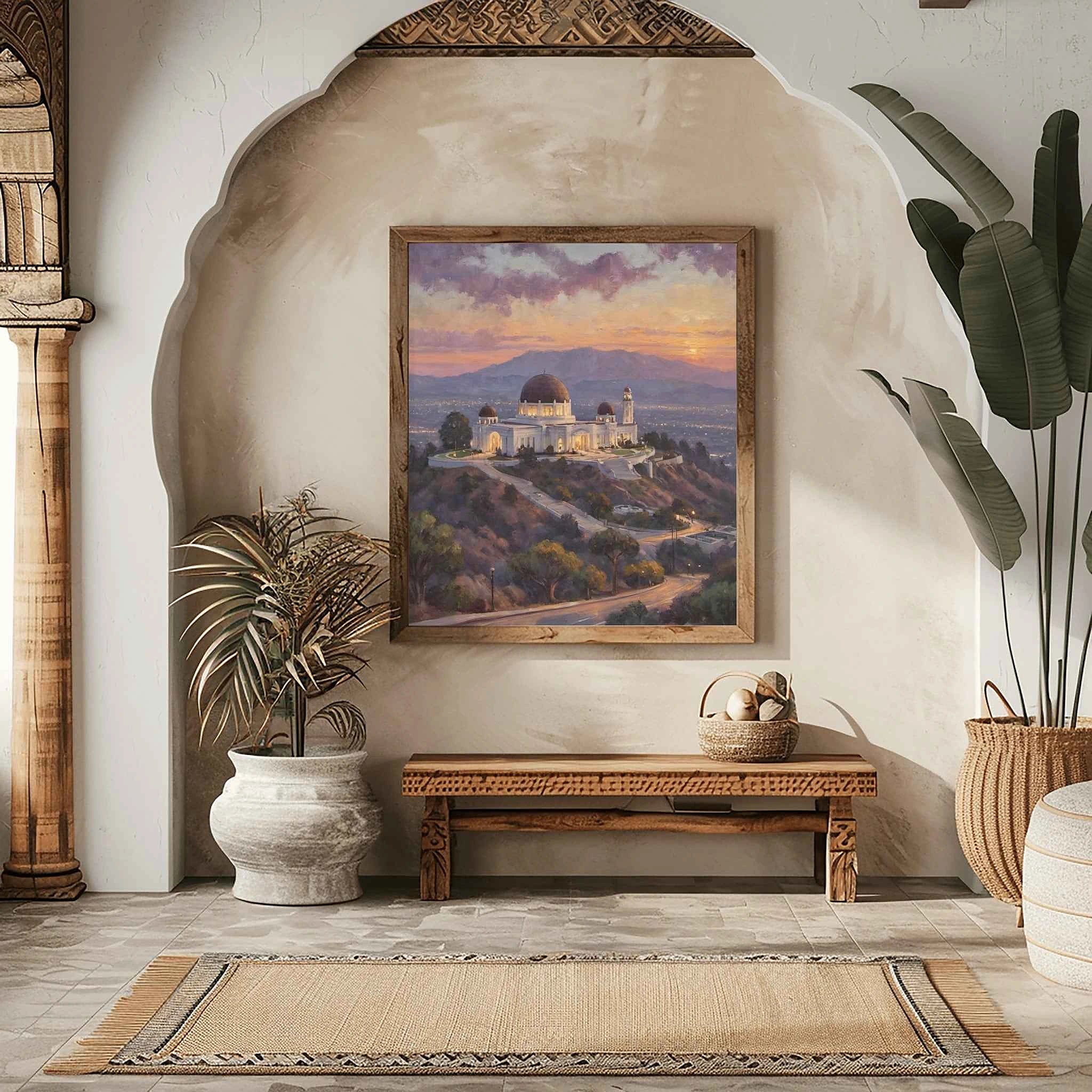 Celestial Sunset: Iconic Griffith Observatory & Los Angeles Panorama Oil Painting