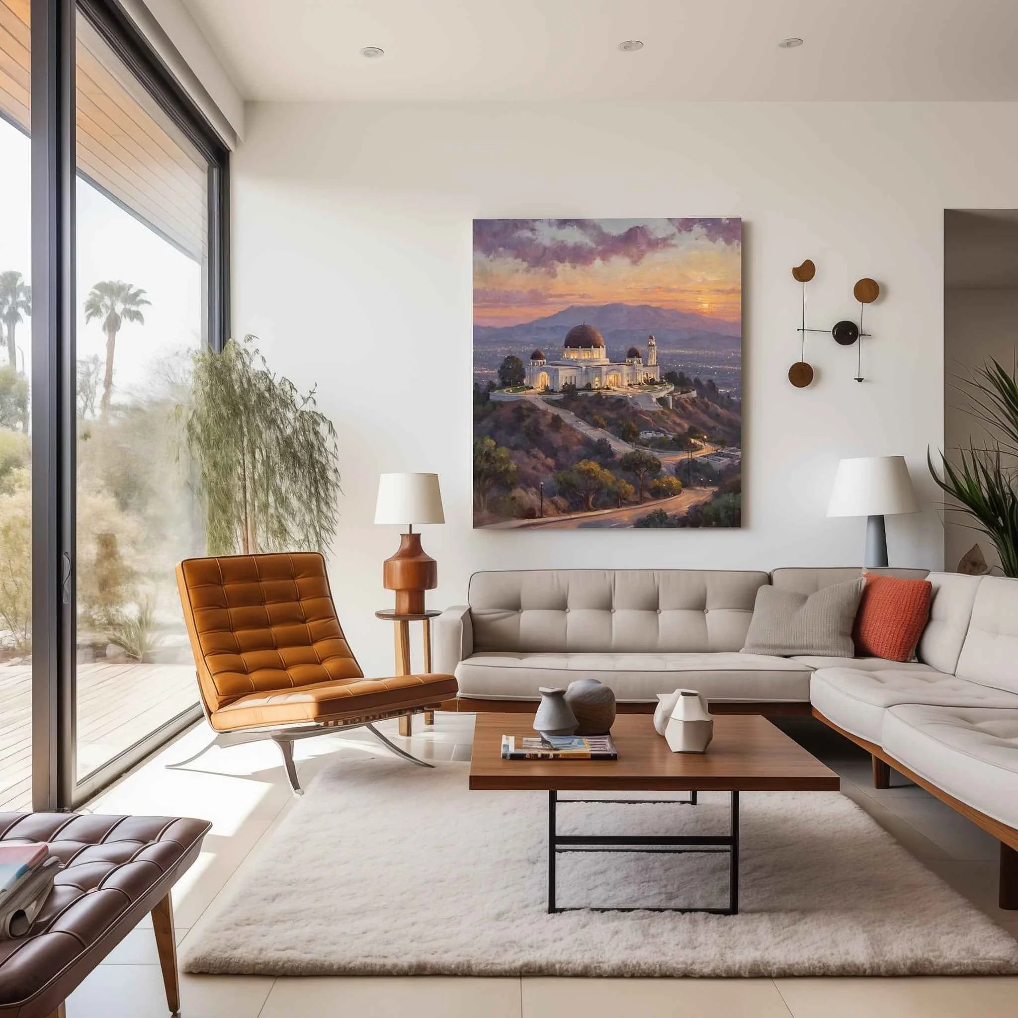 Celestial Sunset: Iconic Griffith Observatory & Los Angeles Panorama Oil Painting