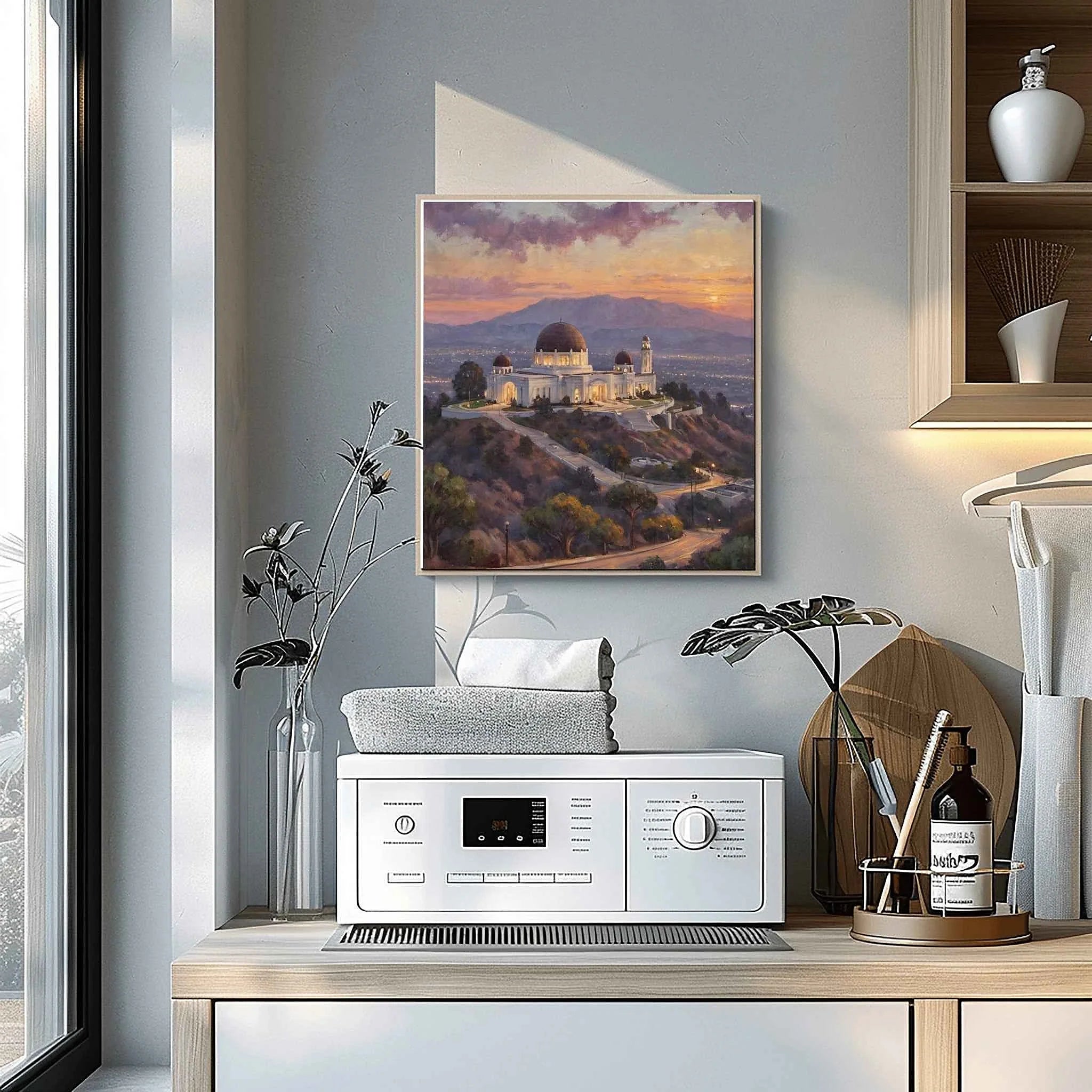 Celestial Sunset: Iconic Griffith Observatory & Los Angeles Panorama Oil Painting