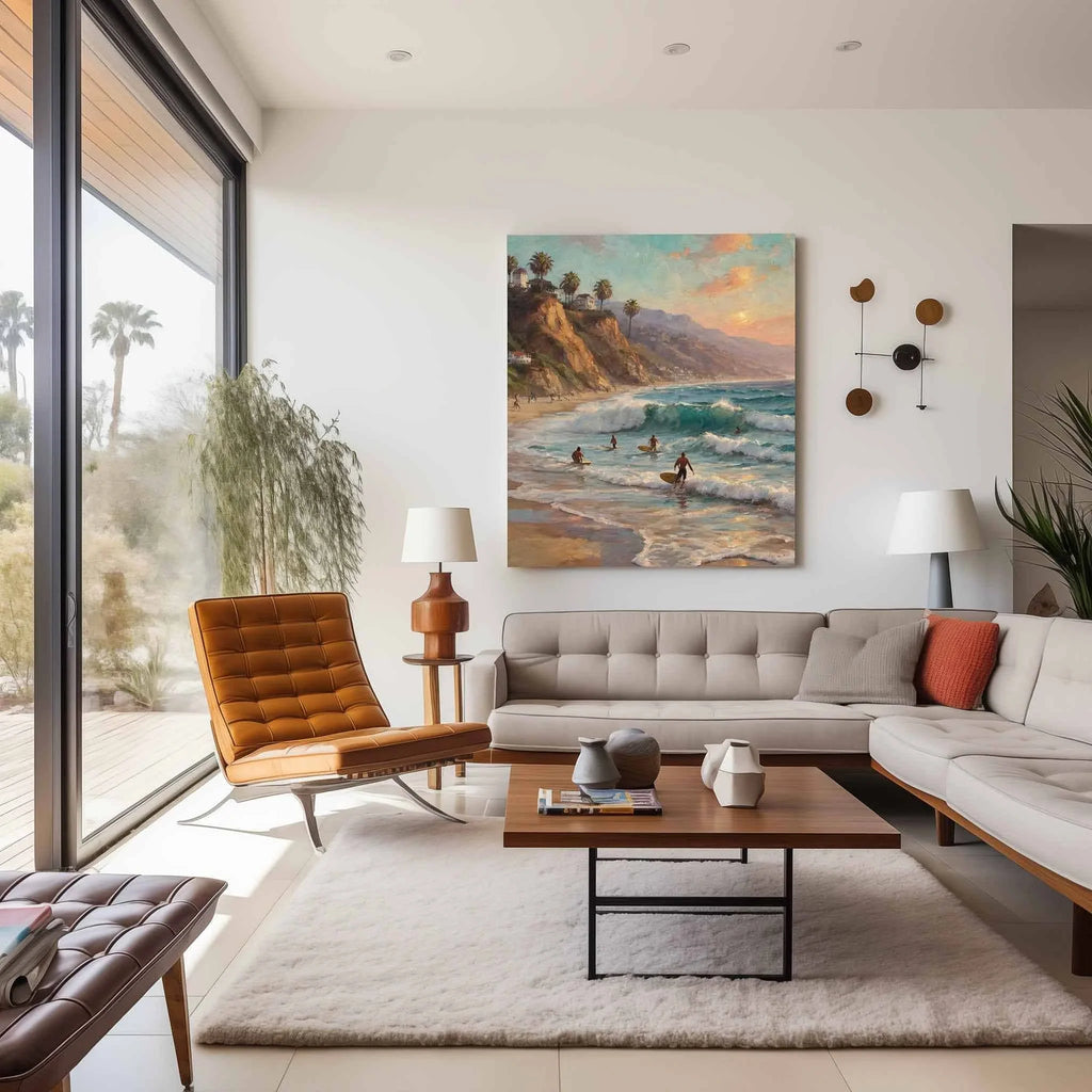 Malibu Surf Sunset: Iconic California Beach & Pacific Ocean Oil Painting