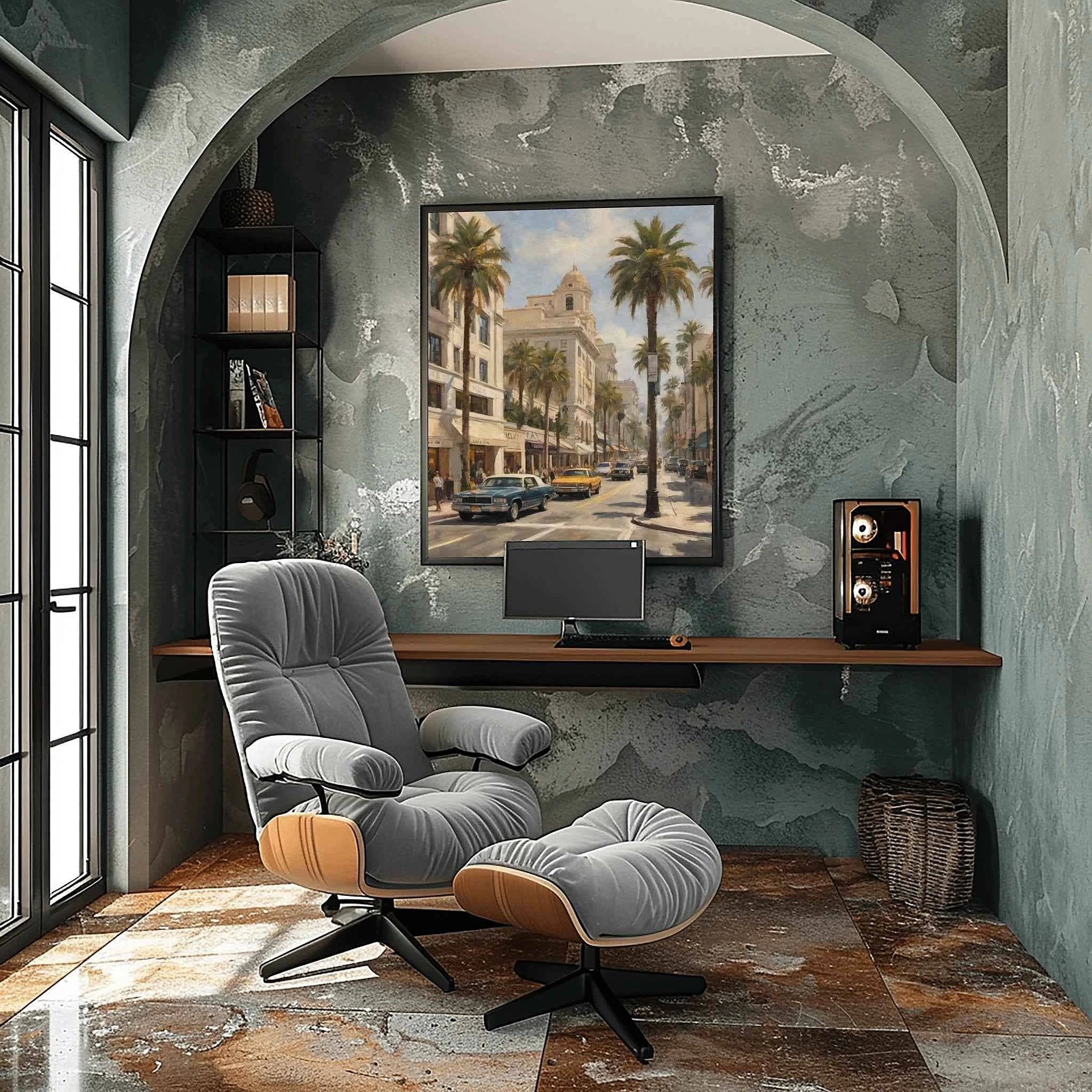 Rodeo Drive Glamour: Iconic Beverly Hills & Palm Trees Oil Painting
