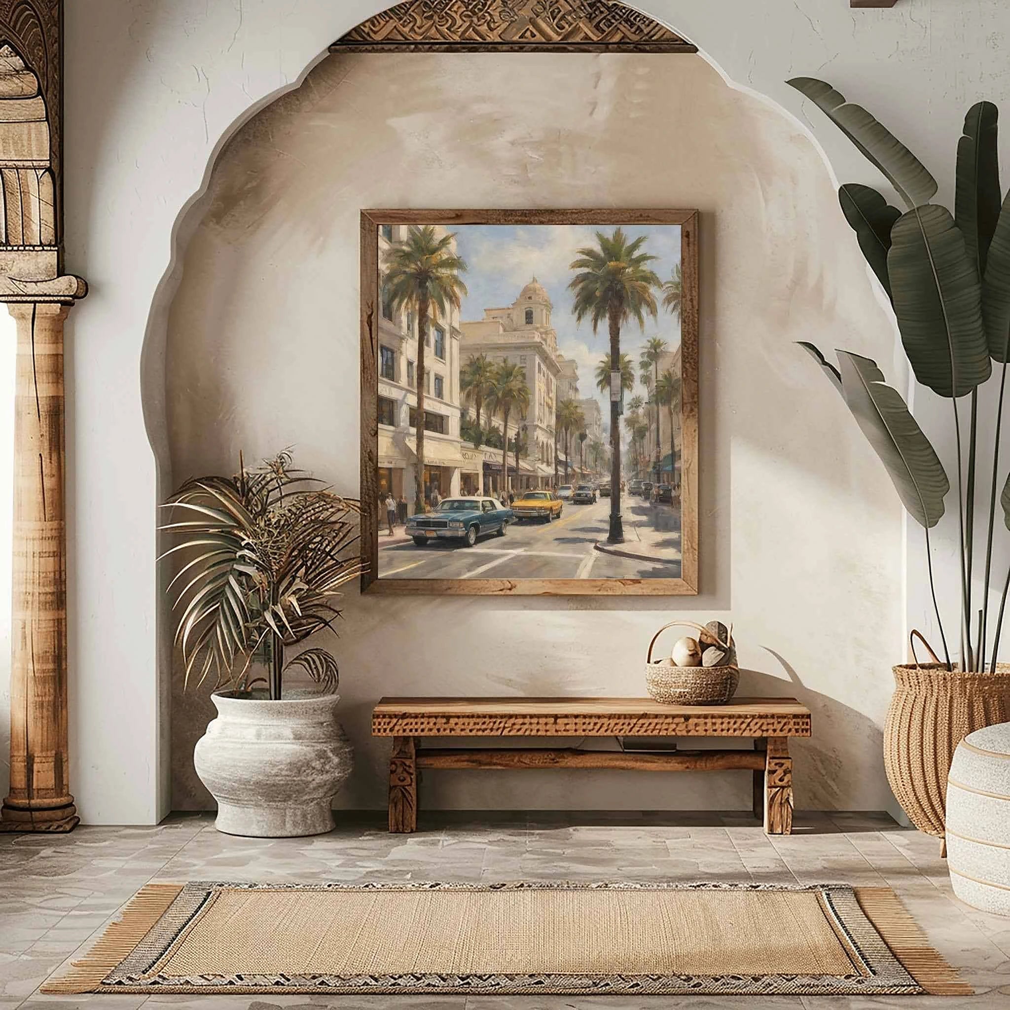 Rodeo Drive Glamour: Iconic Beverly Hills & Palm Trees Oil Painting