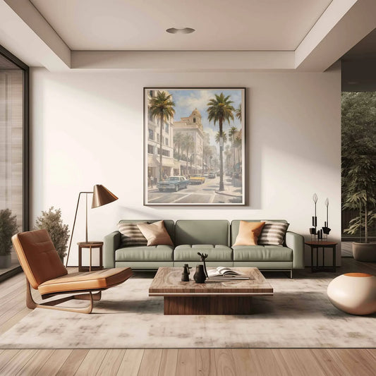 Rodeo Drive Glamour: Iconic Beverly Hills & Palm Trees Oil Painting