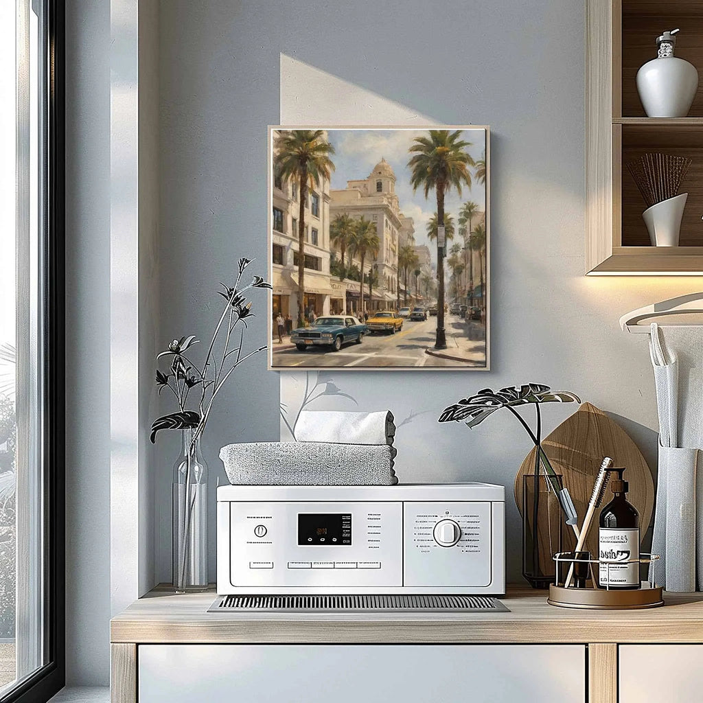 Rodeo Drive Glamour: Iconic Beverly Hills & Palm Trees Oil Painting