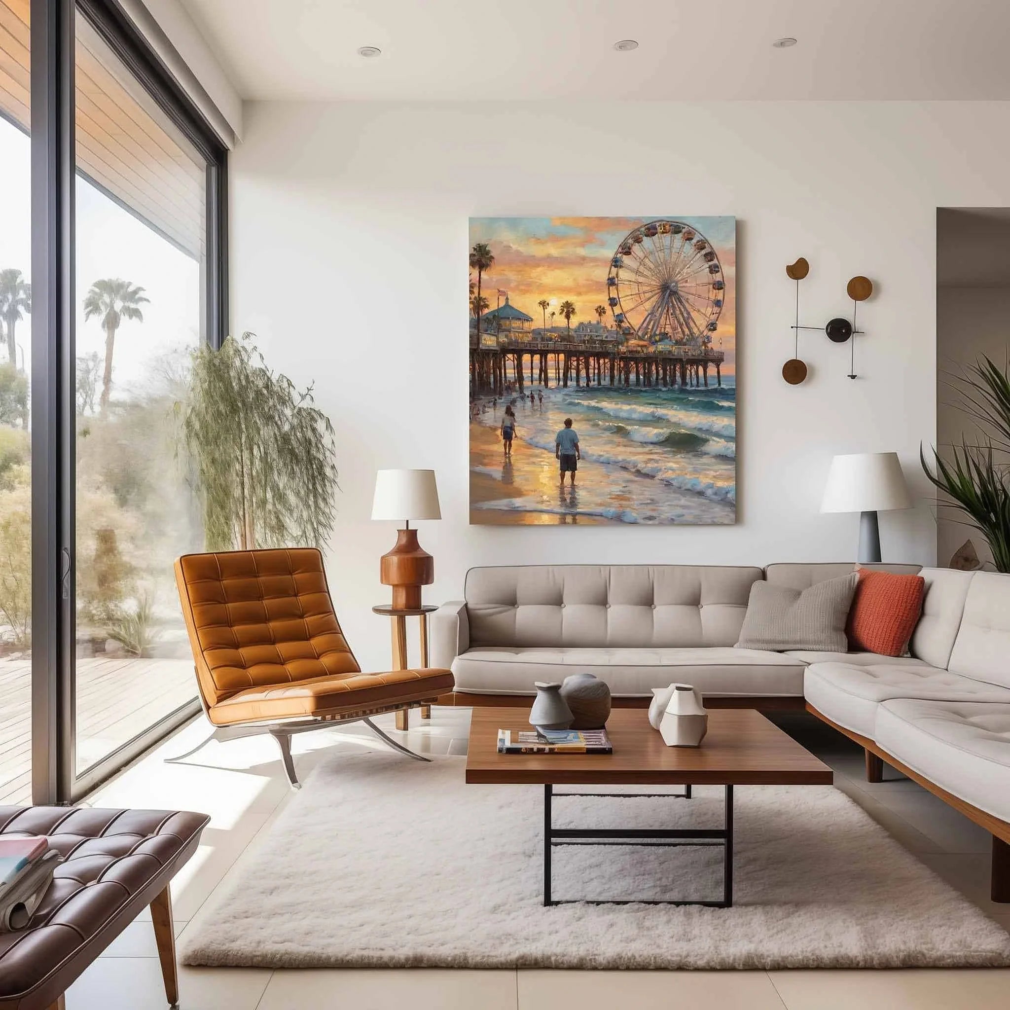 Santa Monica Sunset: Iconic Ferris Wheel & California Beach Pier Oil Painting