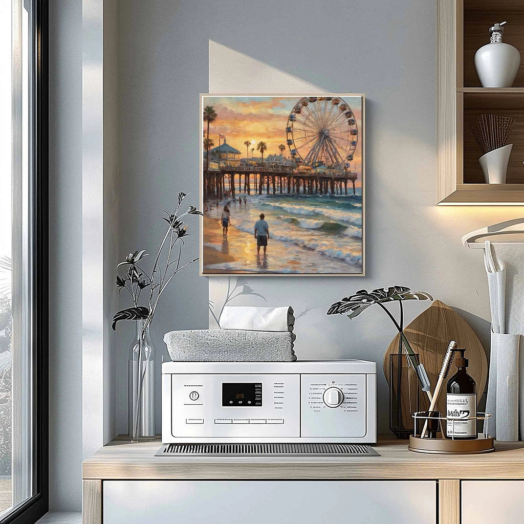 Santa Monica Sunset: Iconic Ferris Wheel & California Beach Pier Oil Painting
