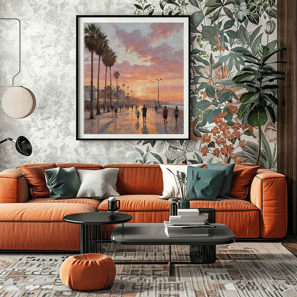 Venice Beach Sunset: Iconic California Boardwalk & Palm Trees Oil Painting