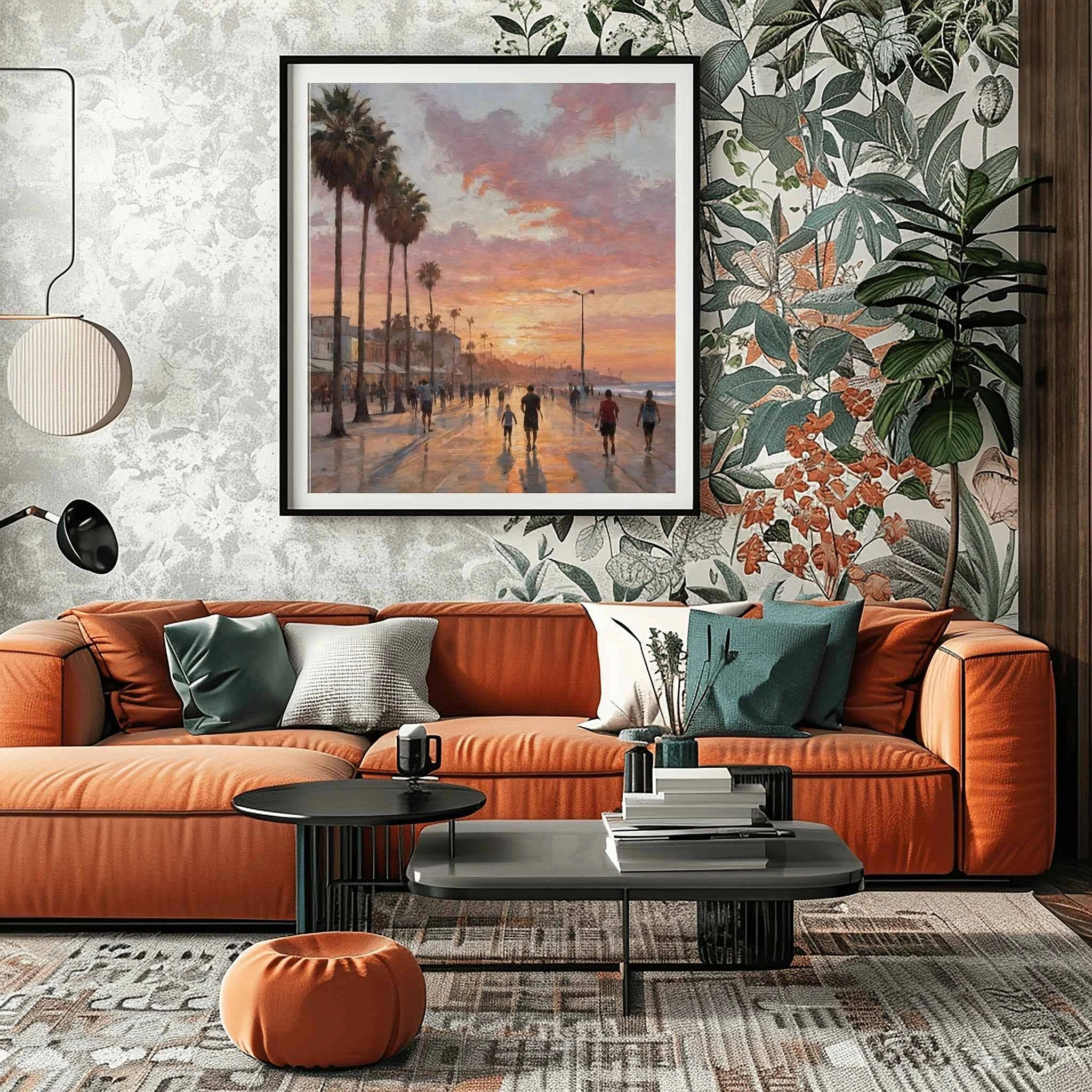 Venice Beach Sunset: Iconic California Boardwalk & Palm Trees Oil Painting