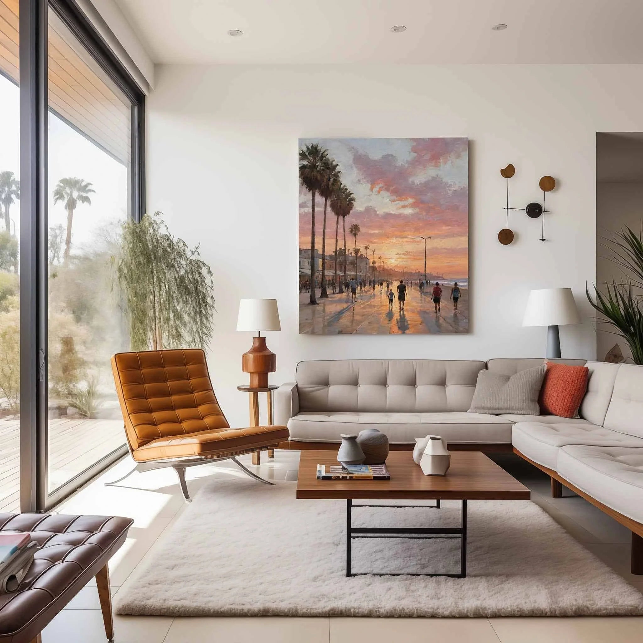 Venice Beach Sunset: Iconic California Boardwalk & Palm Trees Oil Painting