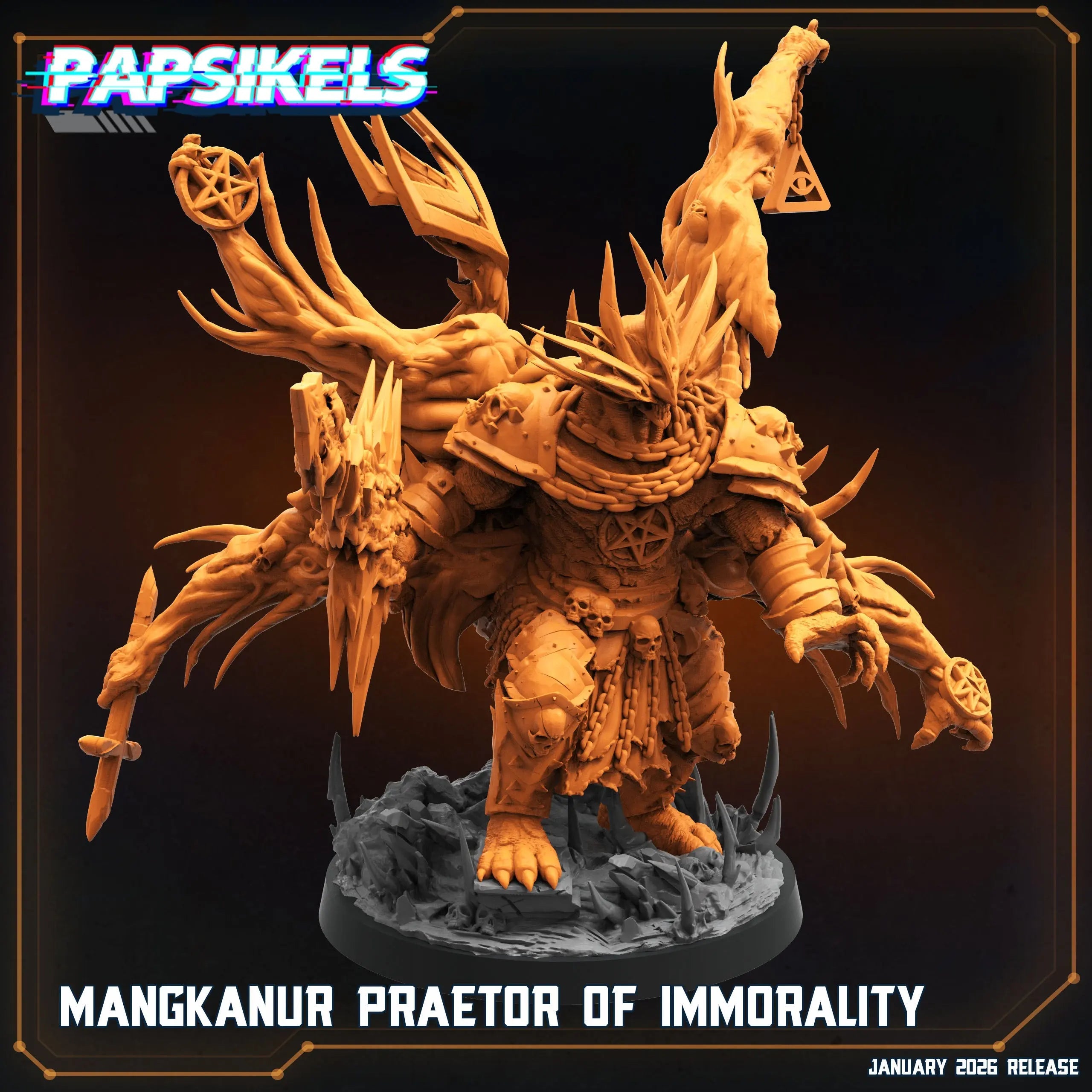 Mangkanur Praetor of Immorality - 100mm Resin Printed Grimdark Mini by Papsikels