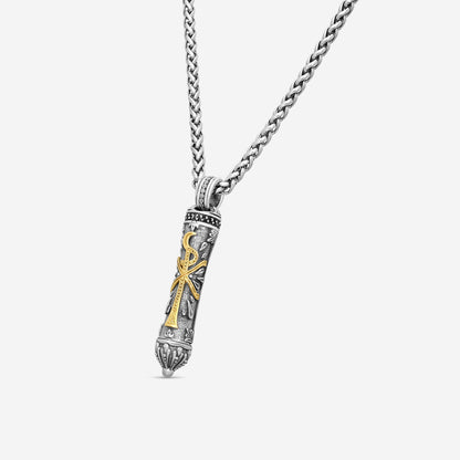 KONSTANTINO - "Stavros" Sterling Silver & 18k Yellow Gold, Spinel Pendant (SPN: 0.255ct) - MEKJ677-130

Pendant Dimensions: 2.38 x 0.38 in.
S/S Chain Included:CHKJ6-131-22 (Length - 22in.)