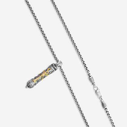 KONSTANTINO - "Stavros" Sterling Silver & 18k Yellow Gold, Spinel Pendant (SPN: 0.255ct) - MEKJ677-130

Pendant Dimensions: 2.38 x 0.38 in.
S/S Chain Included:CHKJ6-131-22 (Length - 22in.)