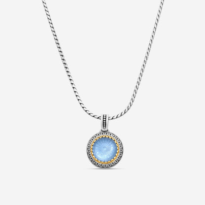 "KONSTANTINO - ""Dome"" Sterling Silver & 18k Yellow Gold, Blue Spinel Doublet Pendant (SPN: 13mm) - MEKJ732-628  Pendant Dimensions: 1.12 x 0.75 in. S/S Chain Included:CHKJ22-131-18 (Length - 18in.)"