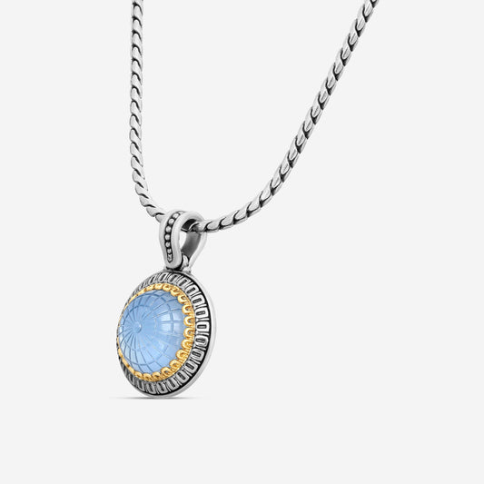 "KONSTANTINO - ""Dome"" Sterling Silver & 18k Yellow Gold, Blue Spinel Doublet Pendant (SPN: 13mm) - MEKJ732-628  Pendant Dimensions: 1.12 x 0.75 in. S/S Chain Included:CHKJ22-131-18 (Length - 18in.)"