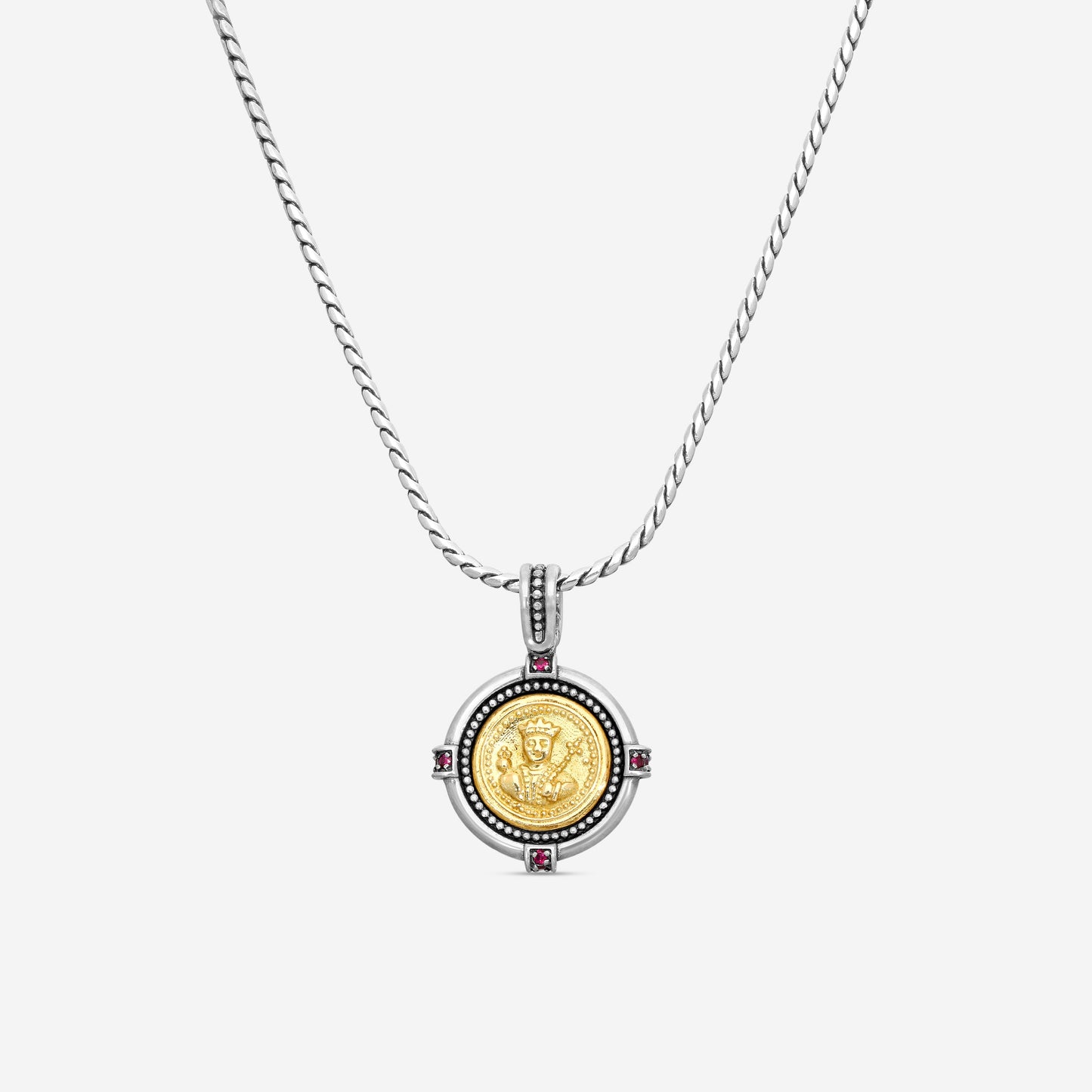 "KONSTANTINO - ""Dome"" Sterling Silver & 18k Yellow Gold, Corundum Pendant (COR: 1.25mm) - MEKJ734-538  Pendant Dimensions: 1.25 x 1.00 in. S/S Chain Included:CHKJ22-131-18 (Length - 18in.)"