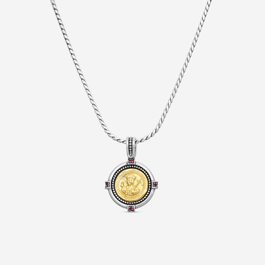 "KONSTANTINO - ""Dome"" Sterling Silver & 18k Yellow Gold, Corundum Pendant (COR: 1.25mm) - MEKJ734-538  Pendant Dimensions: 1.25 x 1.00 in. S/S Chain Included:CHKJ22-131-18 (Length - 18in.)"