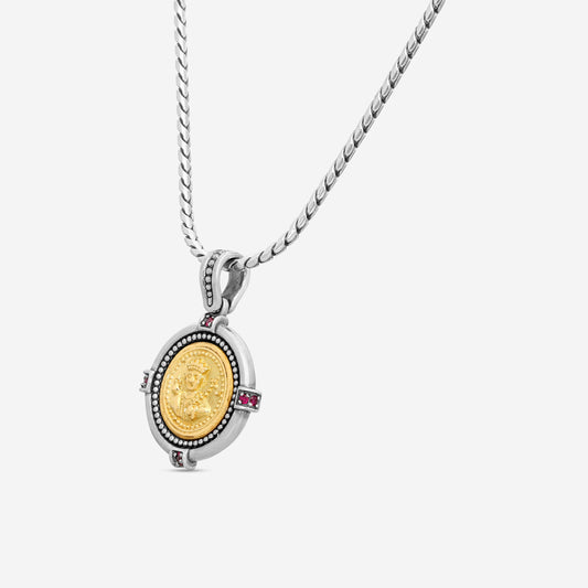 "KONSTANTINO - ""Dome"" Sterling Silver & 18k Yellow Gold, Corundum Pendant (COR: 1.25mm) - MEKJ734-538  Pendant Dimensions: 1.25 x 1.00 in. S/S Chain Included:CHKJ22-131-18 (Length - 18in.)"
