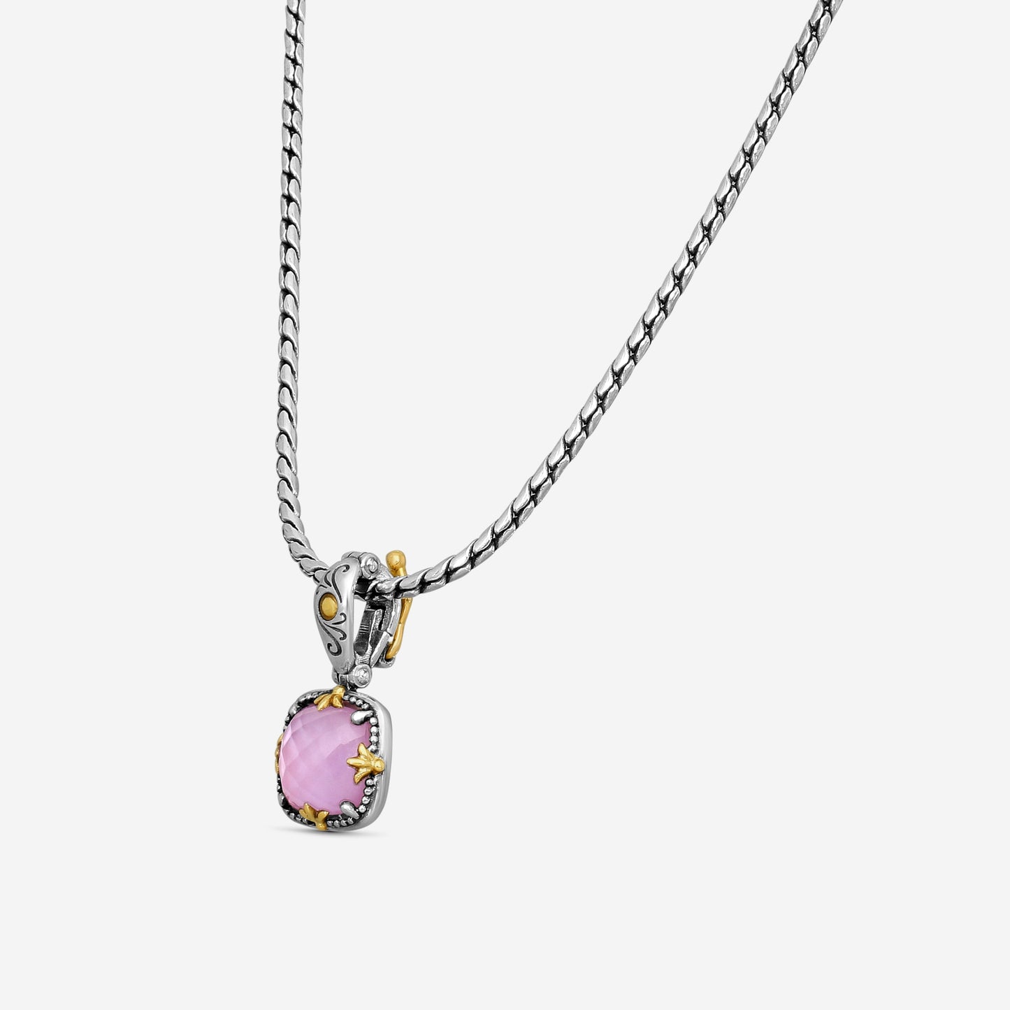 KONSTANTINO - "Gen K 2" Sterling Silver & 18k Yellow Gold, Pink Corundum Doublet Pendant (COR: 10mm) - MEKJ763-652

Pendant Dimensions: 1.00 x 0.50 in.
S/S Chain Included:CHKJ22-131-18 (Length - 18in.)