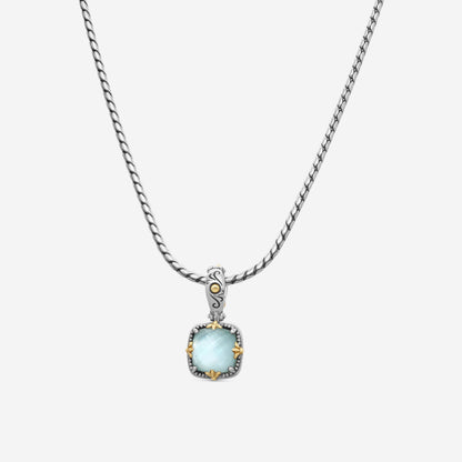 KONSTANTINO - "Gen K 2" Sterling Silver & 18k Yellow Gold, Aquamarine Triplet Pendant (AQM: 10mm) - MEKJ763-655

Pendant Dimensions: 1.00 x 0.50 in.
S/S Chain Included:CHKJ22-131-18 (Length - 18in.)