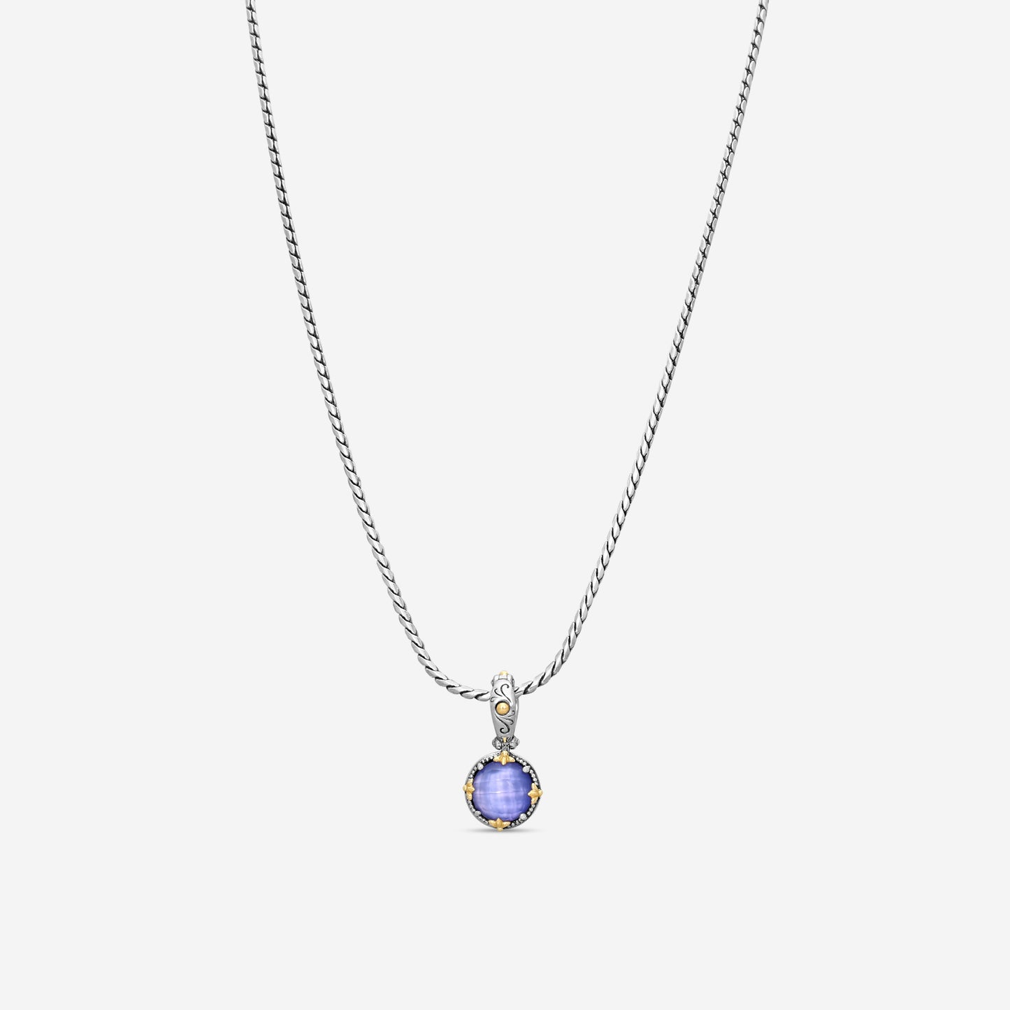 KONSTANTINO - "Gen K 2" Sterling Silver & 18k Yellow Gold, Purple Agate Triplet Pendant (PUR: 10mm) - MEKJ764-651

Pendant Dimensions: 1.00 x 0.50 in.
S/S Chain Included:CHKJ22-131-18 (Length - 18in.)