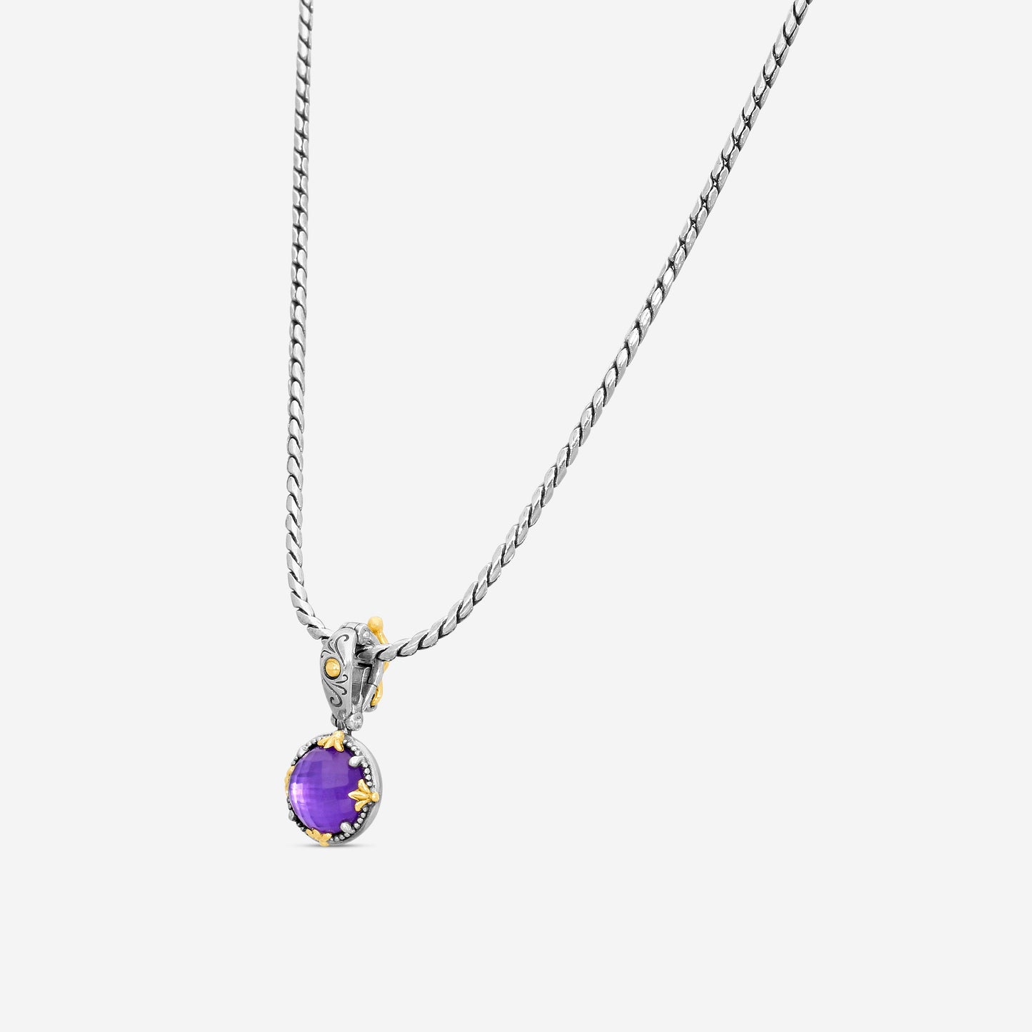 KONSTANTINO - "Gen K 2" Sterling Silver & 18k Yellow Gold, Amethyst Triplet Pendant (AMY: 10mm) - MEKJ764-653

Pendant Dimensions: 1.00 x 0.50 in.
S/S Chain Included:CHKJ22-131-18 (Length - 18in.)