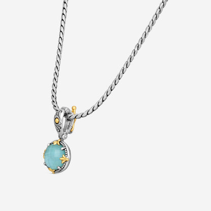 KONSTANTINO - "Gen K 2" Sterling Silver & 18k Yellow Gold, Aquamarine Triplet Pendant (AQM: 10mm) - MEKJ764-655

Pendant Dimensions: 1.00 x 0.50 in.
S/S Chain Included:CHKJ22-131-18 (Length - 18in.)