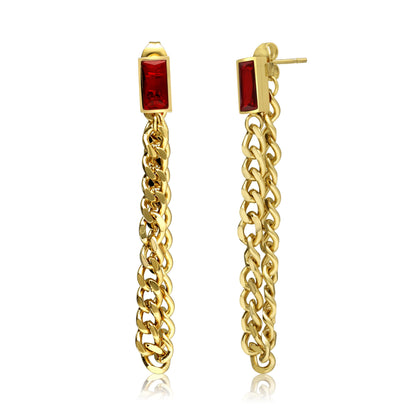 Dangle Chain Earrings with Cubic Zirconia Emerald and Gift Pouch