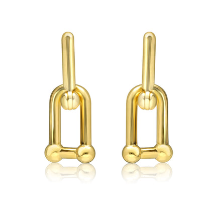 U-Shape Ball Chain Chunky Gold Plated Earring with Gift Pouch