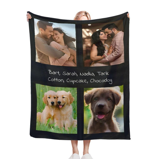 Custom Photo Collage Blanket with Names - Upload 4 Photos