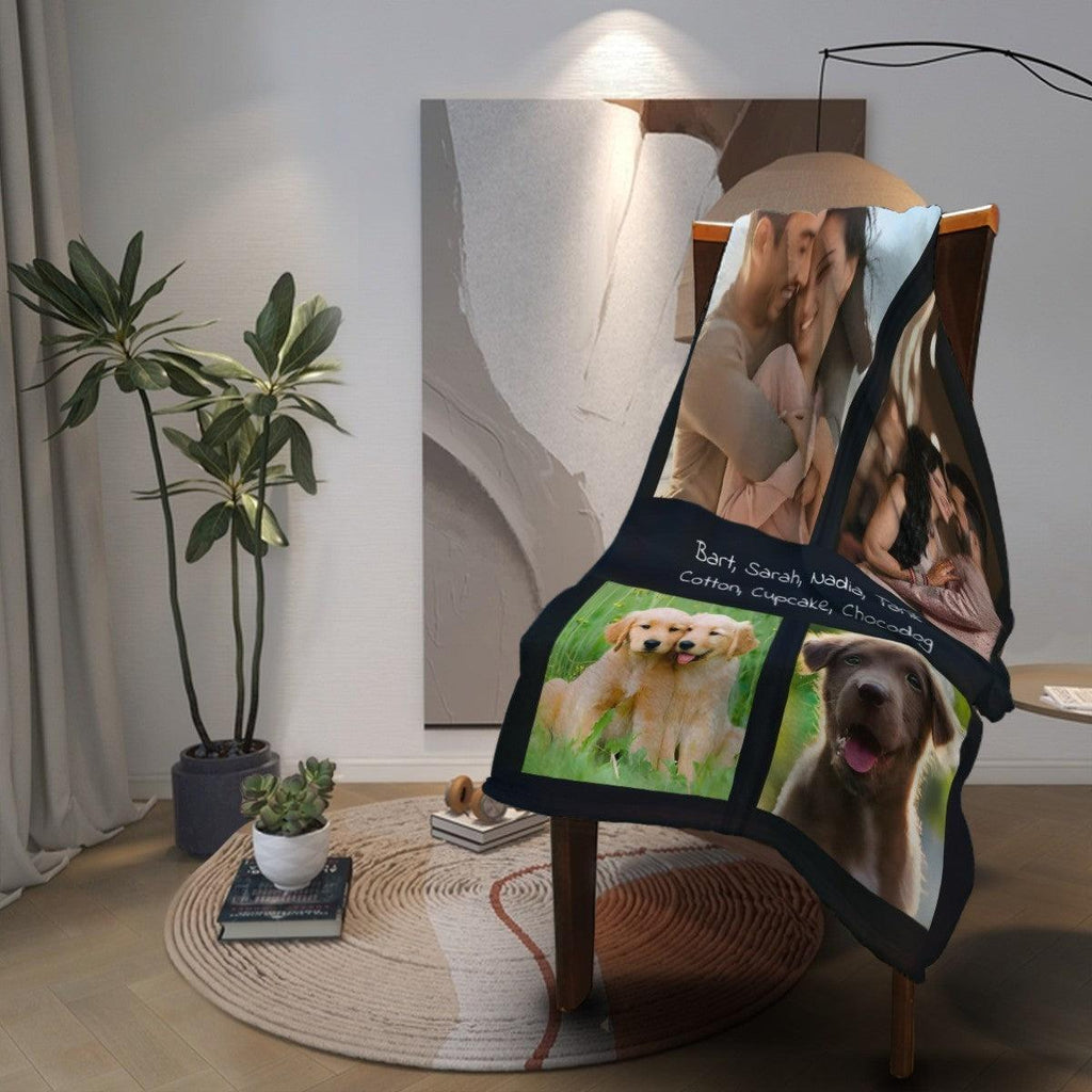 Custom Photo Collage Blanket with Names - Upload 4 Photos