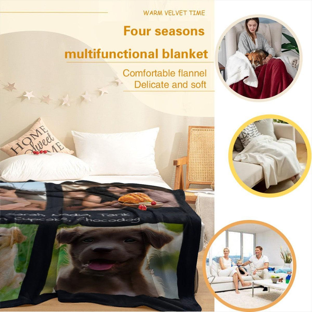 Custom Photo Collage Blanket with Names - Upload 4 Photos