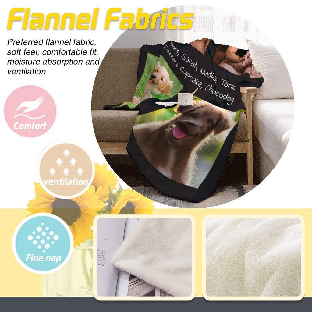 Custom Photo Collage Blanket with Names - Upload 4 Photos
