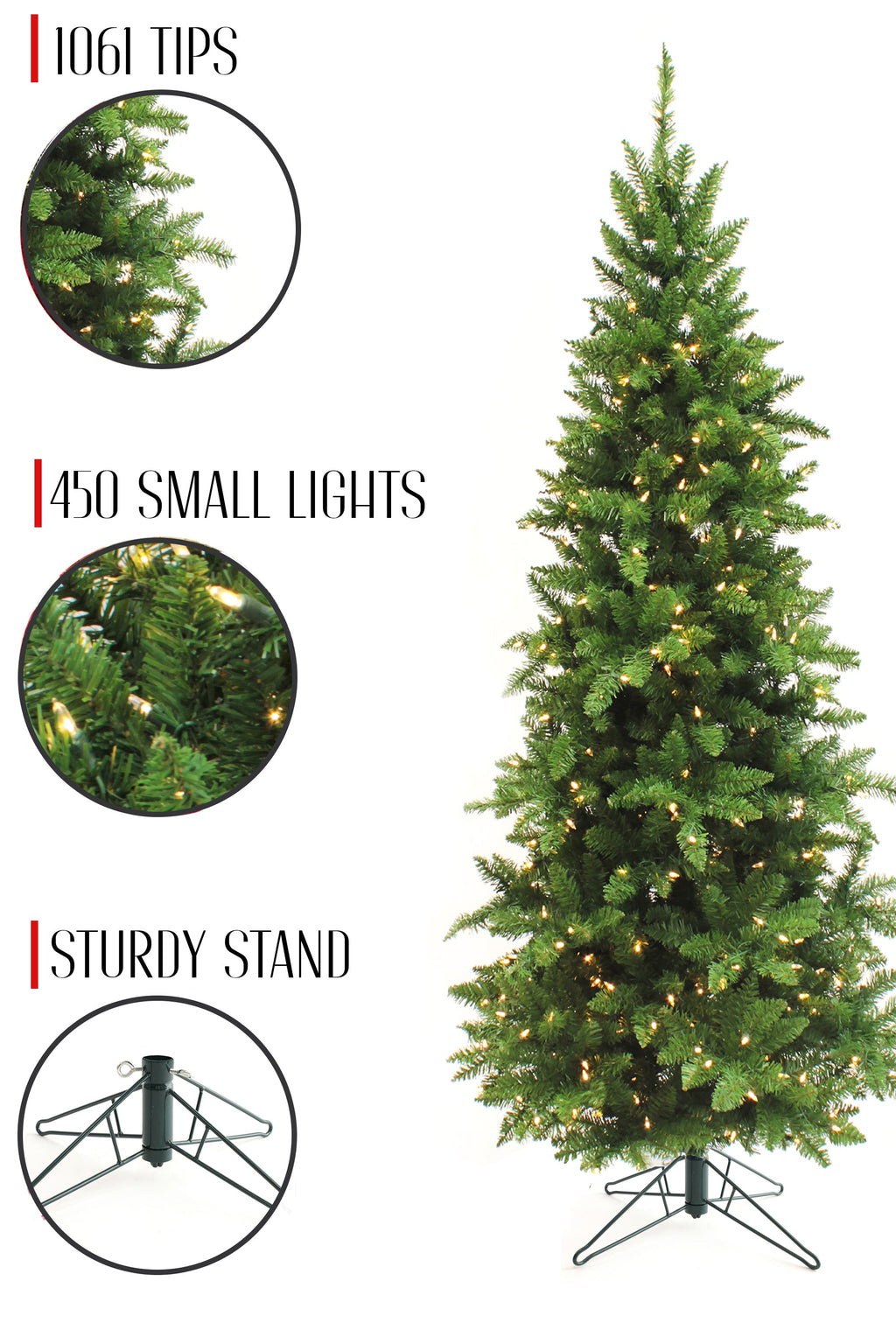 Prelit Slim Pencil Spruce Christmas Tree with Warm White Lights