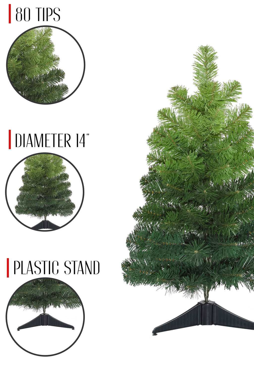 24" Tabletop Ombre Green Christmas Tree with Plastic Stand