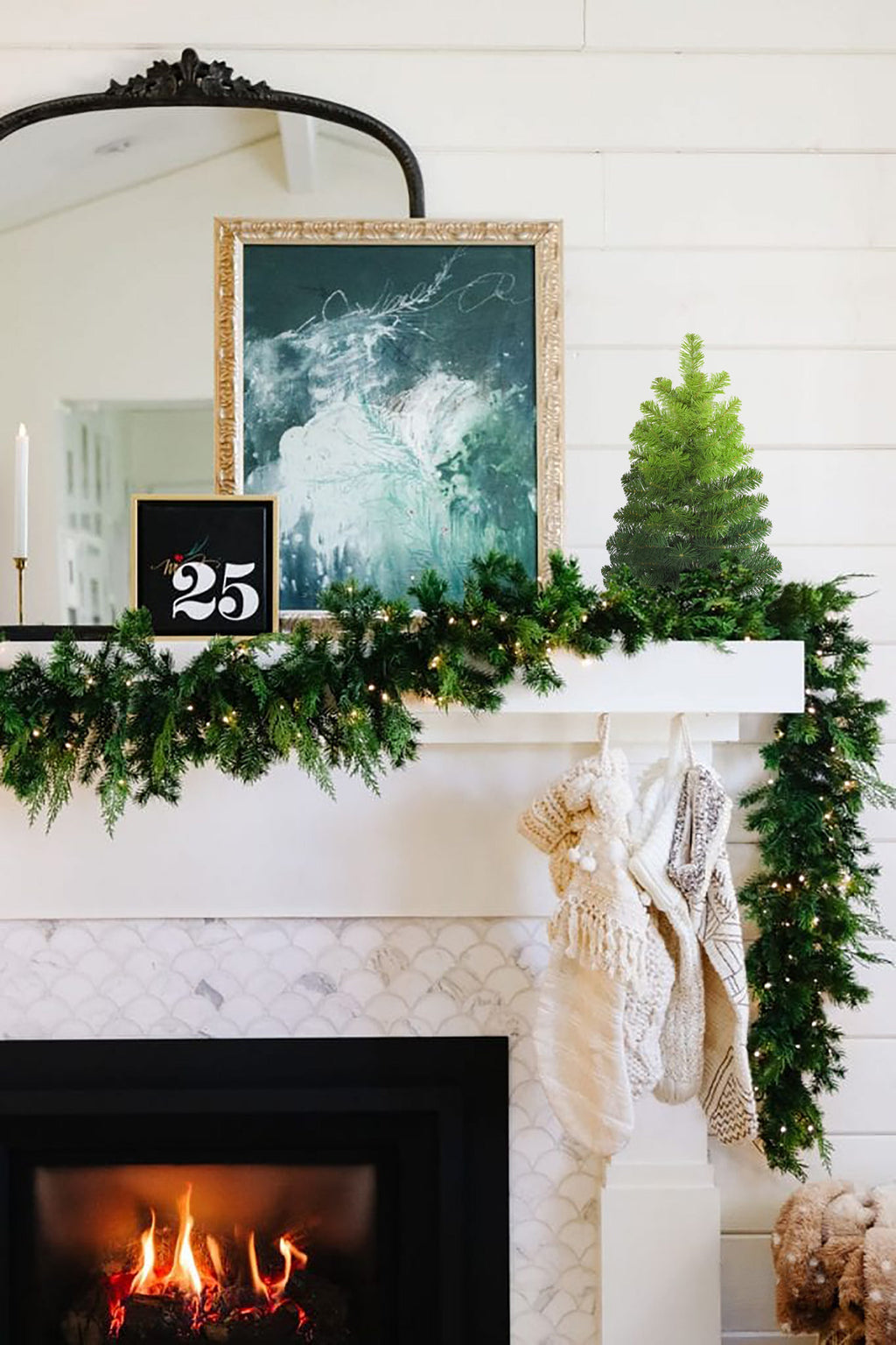 24" Tabletop Ombre Green Christmas Tree with Plastic Stand