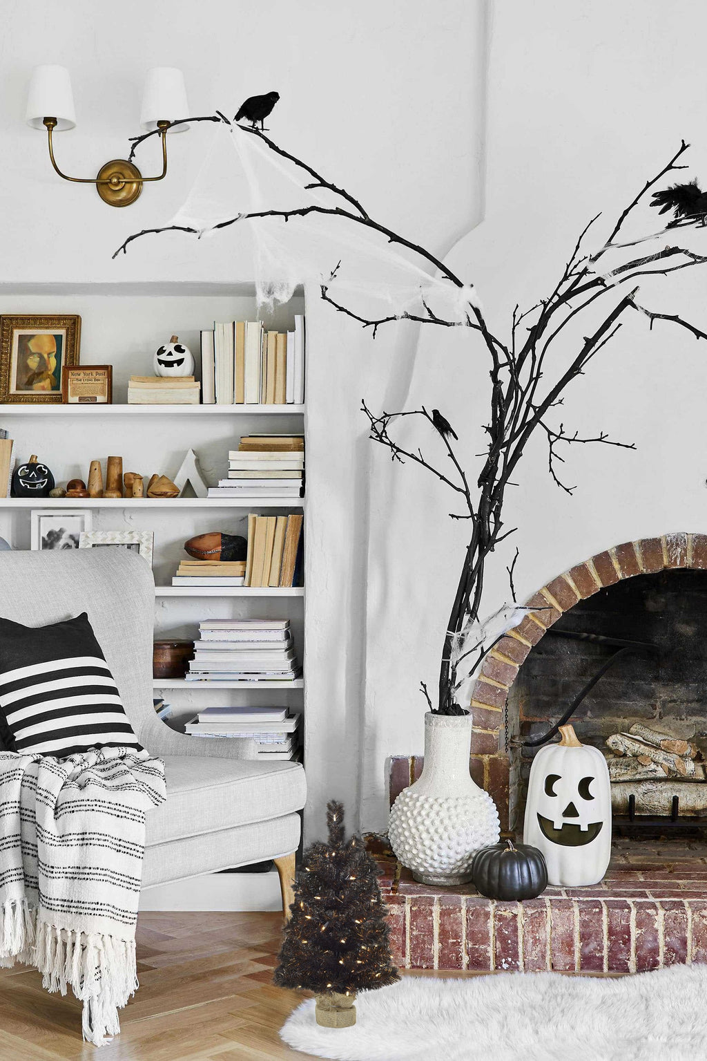 24" Tabletop Matte Black Gold Tinsel Halloween Tree