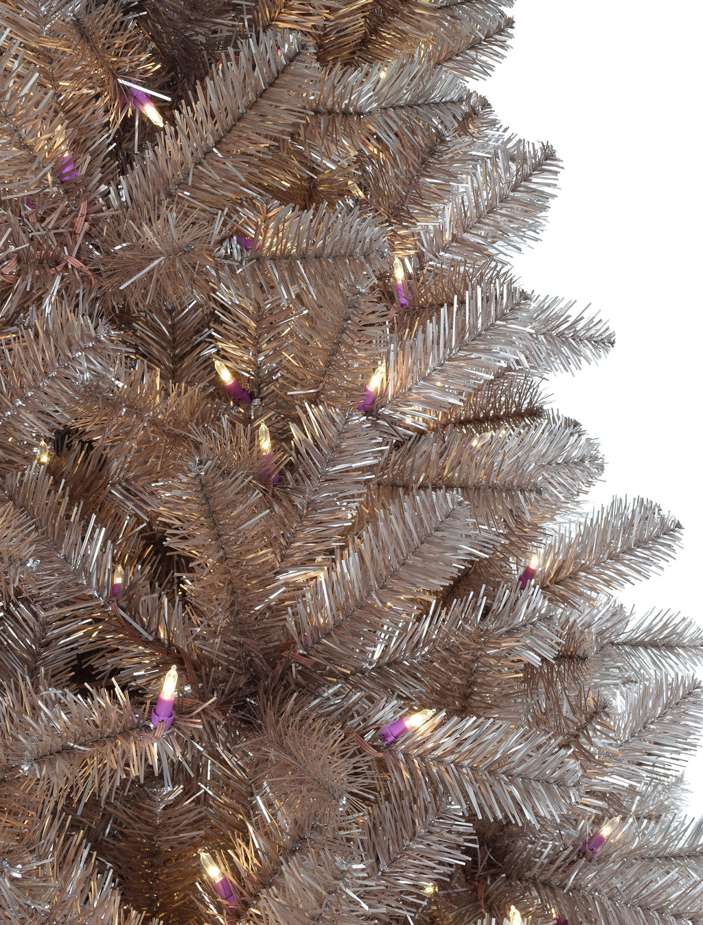 5' Pre-lit Multifunction Rose Gold Oregon Fir Tinsel Tree with Metal Stand and Instant Connect