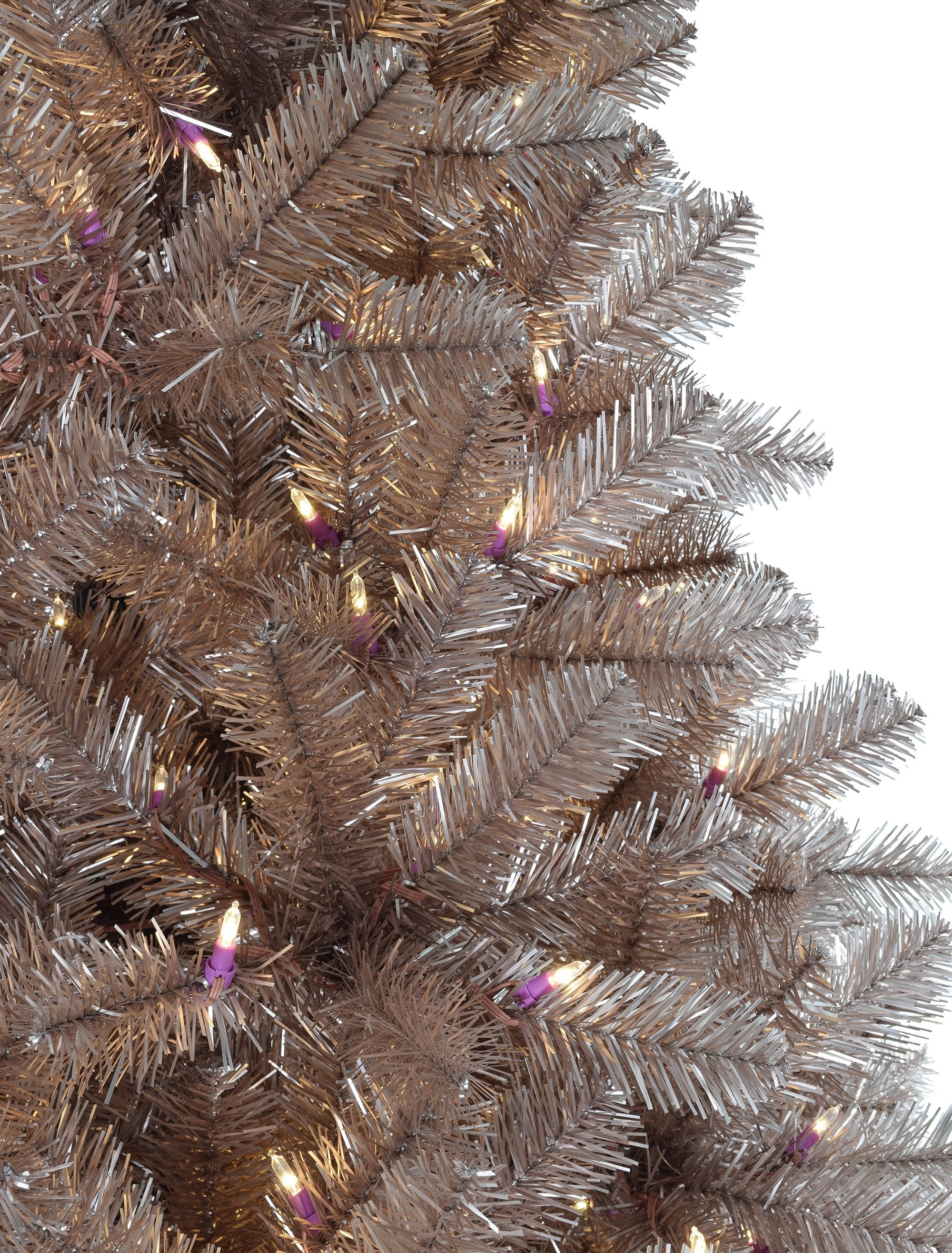 5' Pre-lit Multifunction Rose Gold Oregon Fir Tinsel Tree with Metal Stand and Instant Connect