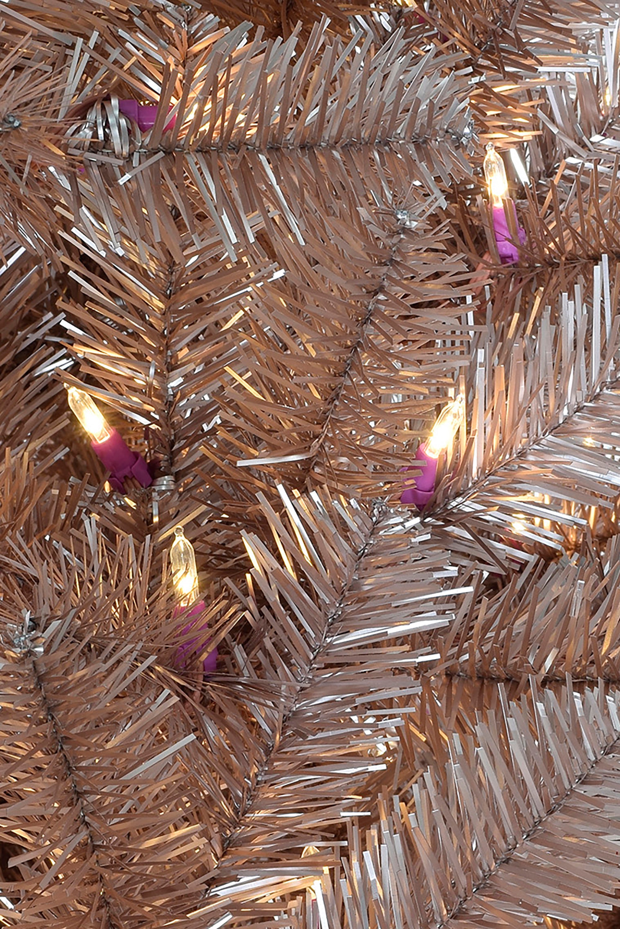 5' Pre-lit Multifunction Rose Gold Oregon Fir Tinsel Tree with Metal Stand and Instant Connect